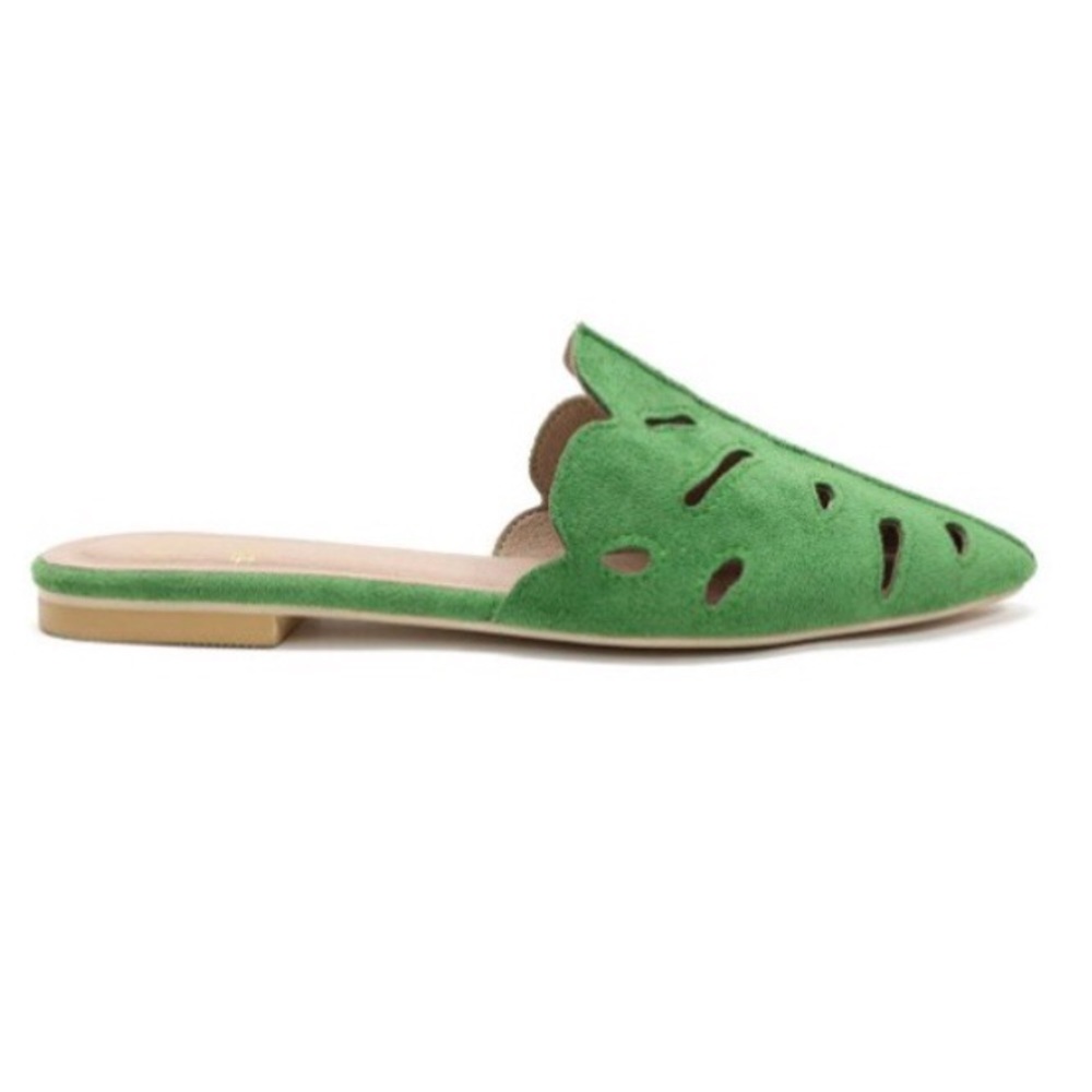 Green Leaf Pattern Laser Cut Mules